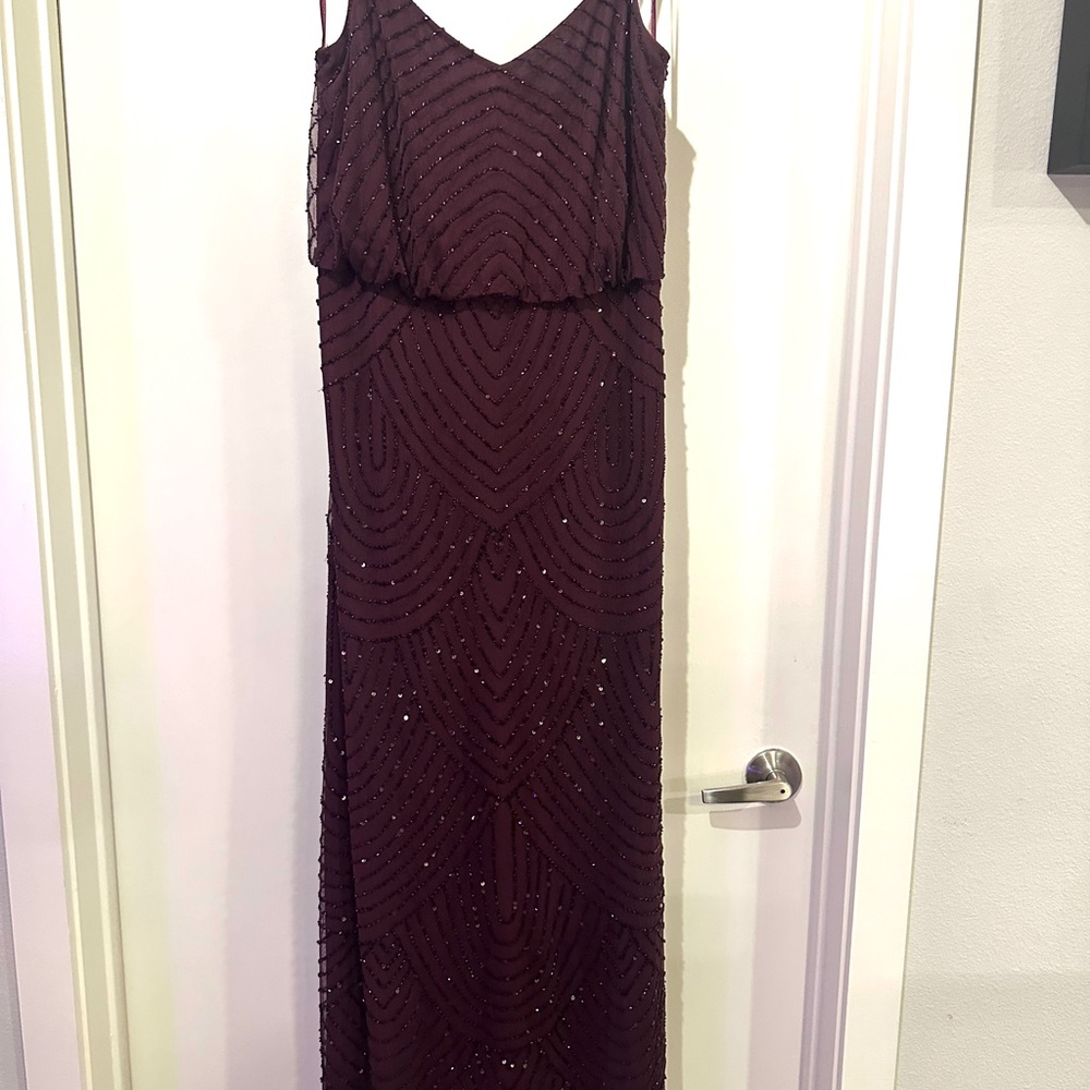 Long Evening Gown by Adrianna Papell - Beaded/Wine Colored